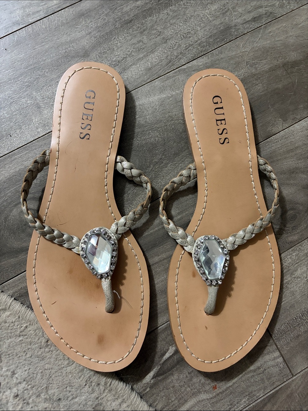 GUESS Tan Braided Sandal with Crystal Accent size 5.5